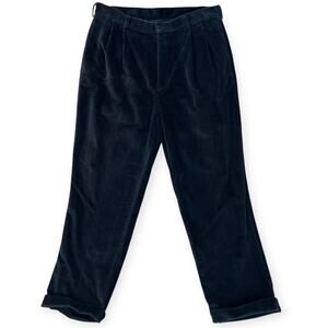 Vintage Corduroy Pants Mens 38 x 30 Jos A Bank Pleated Trousers Dark Navy Cuffed